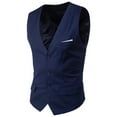 thumbnail image 3 of Brnmxoke Mens Suit Vest Casual Business Slim Fit Solid V-Neck Formal Waistcoat 4 Buttons Wedding Party Dinner Dress Tuxedo Vest Navy,XXXXL, 3 of 9