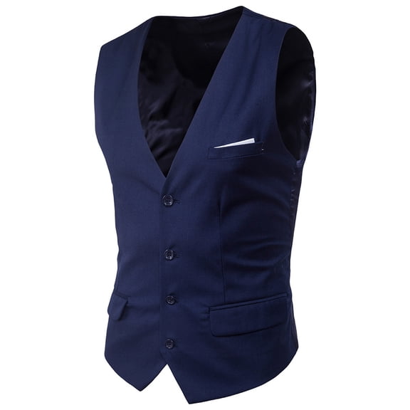 ZVNAΖH Men's 4-Button Twill Suit Vest, Slim Fit V-Neck Waistcoat with Pocket Square, Formal Business Outerwear, US 4-12