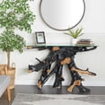 thumbnail image 3 of DecMode 49" x 32" Black Teak Wood Handmade Live Edge Tree Stump Console Table with Clear Glass Top, 1-Piece, 3 of 18