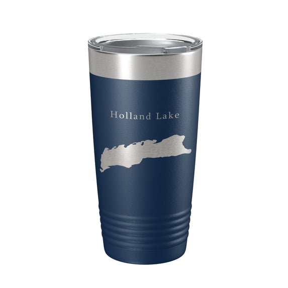 Holland Lake Map Tumbler Travel Mug Insulated Laser Engraved Coffee Cup Montana 20 oz Navy Blue