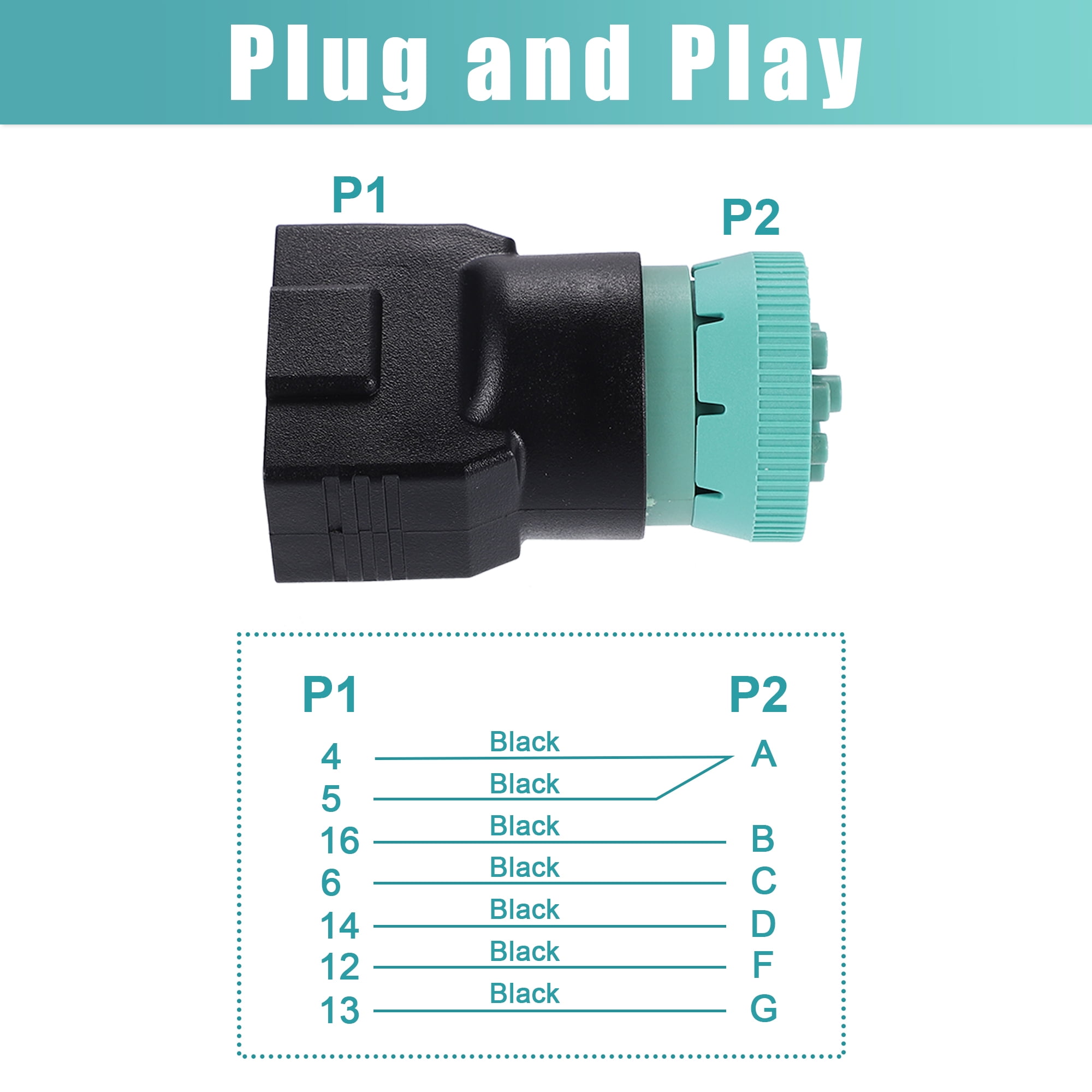 Unique Bargains Type 2 OBD2 Male 9 Pin J1939 to OBD2 16 Pin J1962 Female Adapter