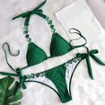 thumbnail image 6 of Wuxian 2 Piece Bikini Set For Women Swimsuit Halter Neck Spaghetti Strap Deep V-Neck Backless Lace Up Rhinestone Swimming Bandeau Solid Color Triangle Tie Stylish Cheeky Bathing Suit,Green,M, 6 of 8