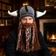thumbnail image 7 of Helii Knit Hat with Horns and Detachable Beard Viking Style Beanie Hat Handmade Crochet Cap Funny Novelty Winter Hat for Role Play Party Dress Up Stretchy Soft Beanie Hat for Adults, 7 of 7