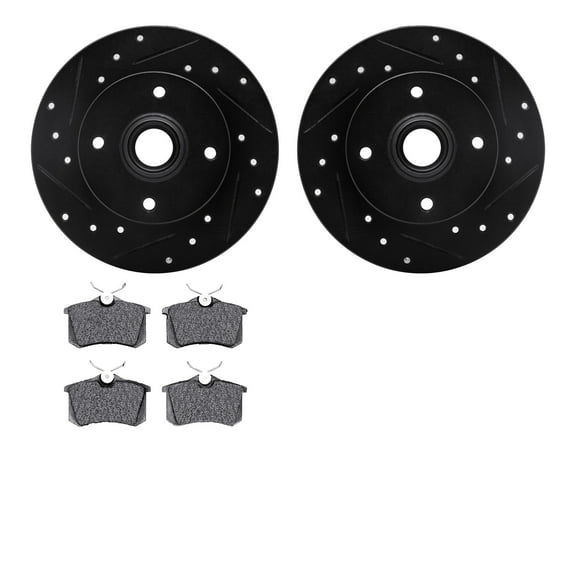 Dynamic Friction Company Rear Brake Rotors-Drilled and Slotted-Black with 5000 Advanced Brake Pads 8502-74005