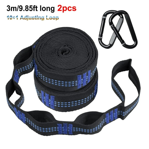DZORUN Hammock Straps for Trees Set of Two 10ft with 11 Loops 2 Carabiners Essential Hammock Accessories Camping Hammock Tree Straps Set tree swing straps