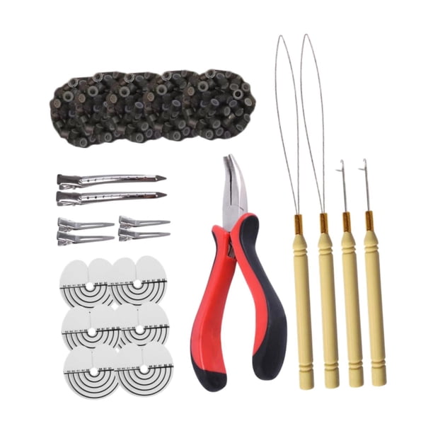 Herramienta para extensiones de cabello con 500 anillos de silicona para aficionados al bricolaje y peluquería. Color 2