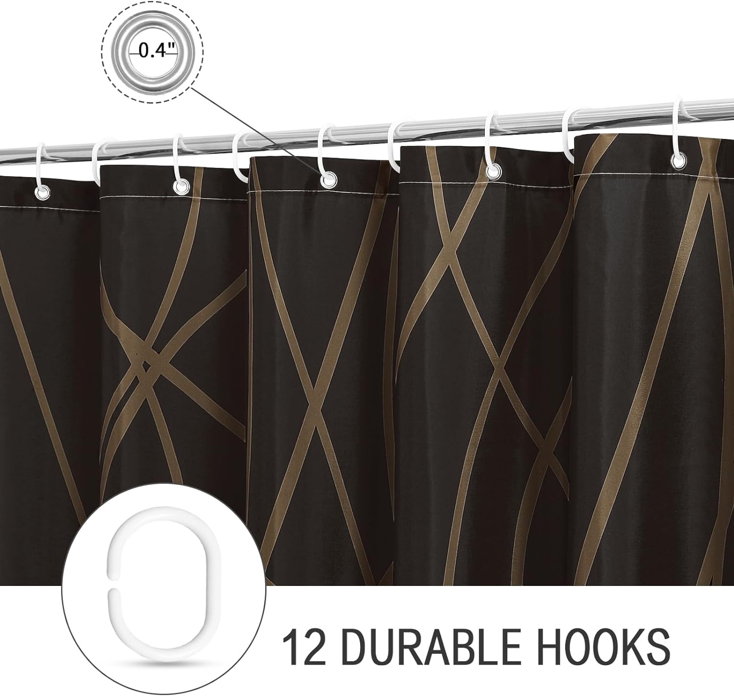 Abstract Striped Shower Curtain, Modern Minimalist Waterproof Fabric Shower Curtain Set with Hooks 72" x 72" - Brown