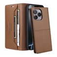 thumbnail image 2 of For iPhone 15 Pro Max Flip Wallet Phone Case,[RFID Blocking]PU Leather Magnetic Folio Cover,With Card Slots,Flip Folding Kickstand,Shockproof TPU Anti-fall Rugged Phone Case Cover,Brown, 2 of 9