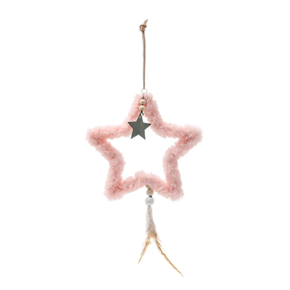 Wadada Christmas Farmhouse Star Ornaments, Plush Cutout 9.8'' Star Hanging Ornament, Retro Vintage Style Christmas Decoration Pendant with Rope for Christmas Tree Home Decor (Pink)
