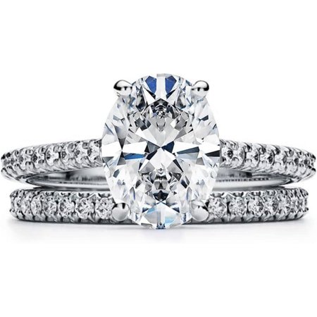 SOLITAIRE JEWELS 2 1/2Ct Oval Moissanite Diamond Solitaire Accent Pave Engagement Bridal Ring Set 925 Silver Sterling