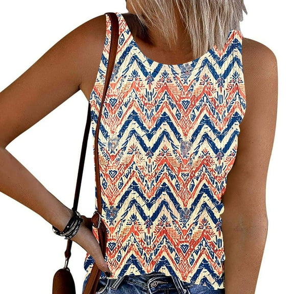 Zedker Women Plus Size Tank Top Casual Summer Loose Fit Sleeveless Shirts Crewneck Tunic Tees Multicolor Plus L