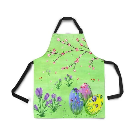 

ASHLEIGH Easter Spring Landscape Easter Eggs Apron for Women Men Girls Chef with Pockets Kitchen Apron for Cooking Baking Gardening Grooming