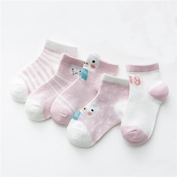 Lawadka-Calcetines de algodón para bebé, niño y niña, medias finas de malla de verano con dibujos animados, de 0 a 24 meses, 5 pares por paquete