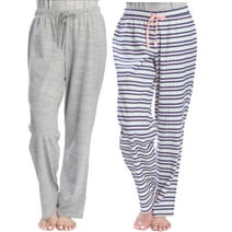 Hanes Women's 2-Pack Solid and Pattern Pant Set, Heather Grey and Navy Stripe, X-Small