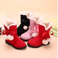 thumbnail image 5 of Tao Tao Snow Boots For Girls Chunky Short Boots Solid Color Ankle Boots With Balls For Toddler Girls Winter Warm Walking Shoes Red 30, 5 of 9
