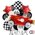 thumbnail image 1 of Juego de globos con diseño de coche de carreras, 19 piezas, rojo, negro y blanco a cuadros, 1 of 2