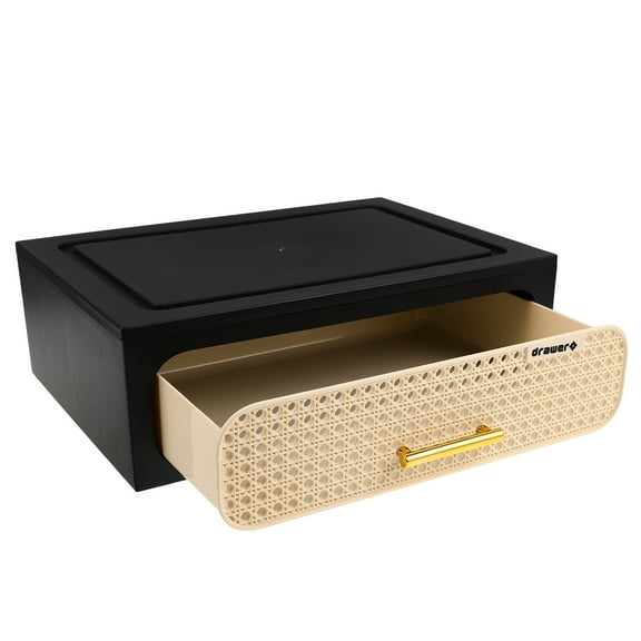 SEWCHICS Cosmetic Storage Box with Drawer and Black Lid, Countertop Organizer for Makeup and Beauty Products
