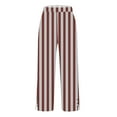 thumbnail image 5 of AUNVITO Women's Striped Print Pants Elastic Waist with Pockets Straight Leg Buttons Detail Slit Hem Casual and Fashionable, 5 of 6