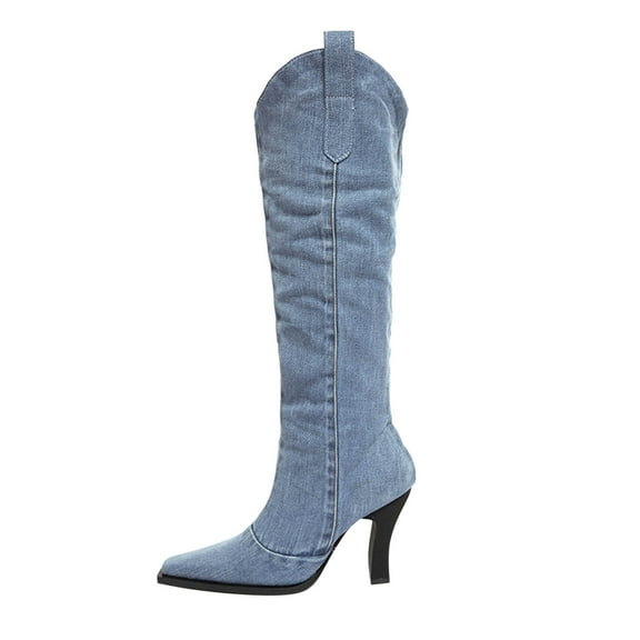 CFXNMZGR Top Pointed Thin Heel Toe High Fashion Thick Denim Boots Boots High women's boots