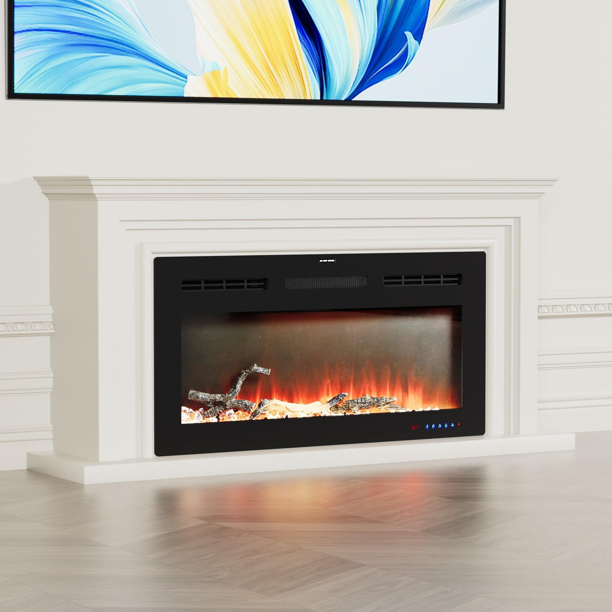 VECELO 39.4 inch Electric Fireplace, Recessed Wall Mounted Electric Fireplace Inserts, Ultra Thin Adjustable Flame Colors & Speed Fireplace, Fireplace with Touch Screen and Remote Control, Black