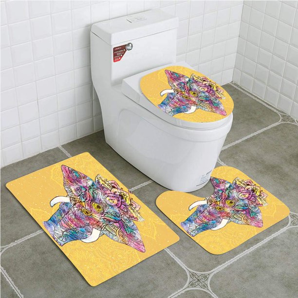 ABPHQTO Elefante Mandala Melocotón Telón de fondo Símbolo de fortaleza mental y física Juego de alfombras de baño de 3 piezas Alfombra de baño Alfombra de contorno y tapa de inodoro ABPHQTO Cont-CHAPPLE-35892