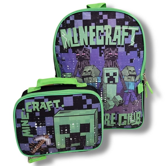 Minecraft "Adventure Club" Full Size 16 Inch Backpack with Detachable Lunch Box