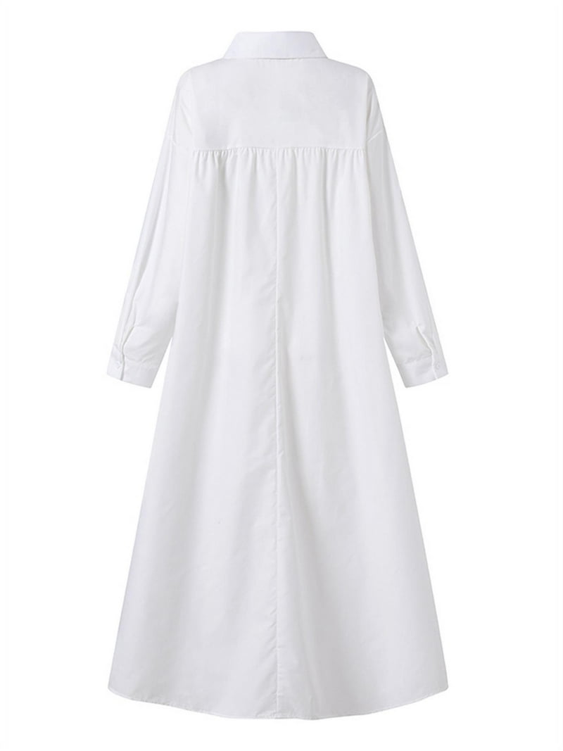 ZANZEA Women Turn-down Collar Long Sleeve Loose Plain Maxi Dresses -  Walmart.com