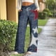 thumbnail image 2 of TaTaai Women Loose Casual Denim Print Wide Leg Pants Fashion Drawstring Waist with Pockets All Season Comfortable Daily Outdoor Fitness Wear Gift, 2 of 6