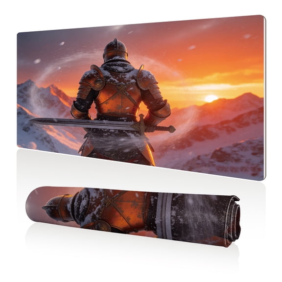 LIVEKEY XXL Mouse Pad Knight Snow Mountain 80x40cm Non Slip Durable Easy Clean Stitched Edges Full Desk Coverage for Gaming Office Use
