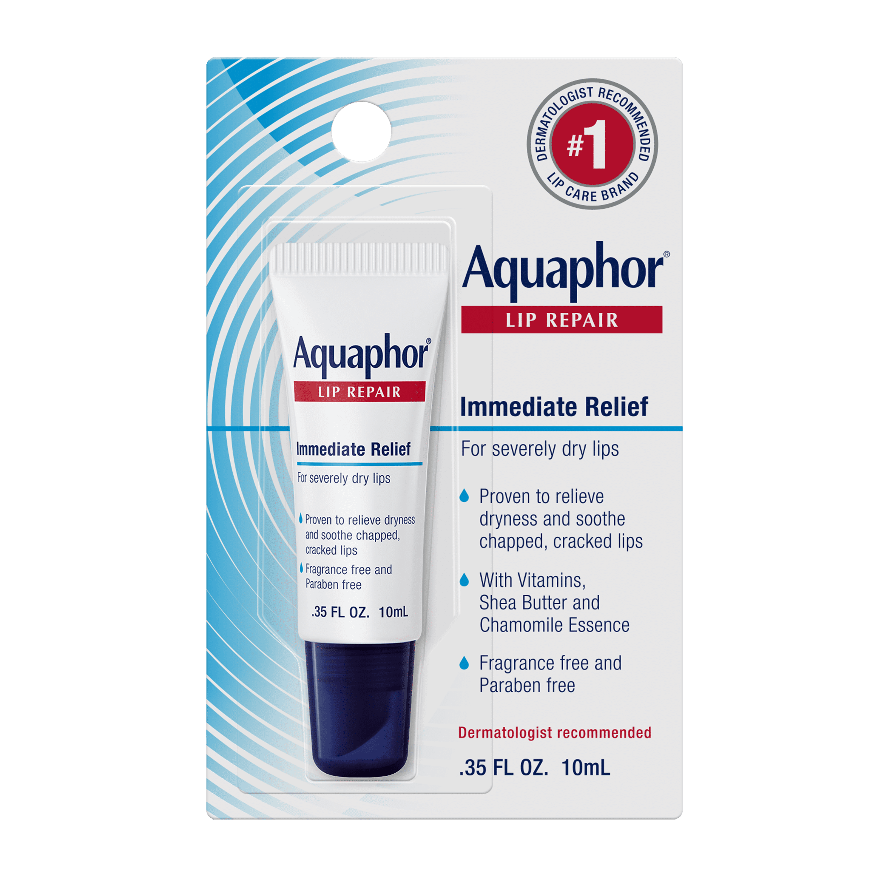 Aquaphor Lip Repair Ointment, Long-lasting Moisture to Soothe Dry Chapped Lips, .35 fl. oz. Tube