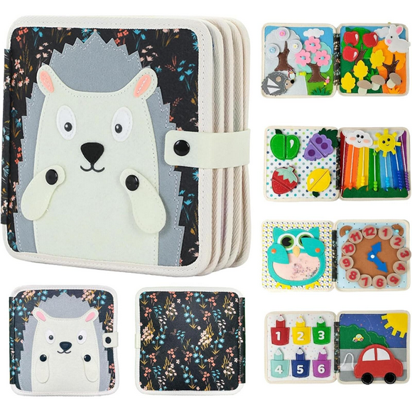 WJCA Busy Book for Toddlers 1-4 Years, Montessori Hedgehog Themed Busy Board & Felt Quiet Activity Book, Preschool Learning Travel Toy for Kids 1-3, Educational Gift for Boys Girls