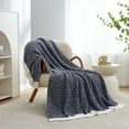 thumbnail image 3 of Snuggle Sac Ultra Soft Bedding Blankets Queen Size , Ultra Soft Microfiber Knitted Blanket Cozy Warm Blankets, Heather Navy,90x90 inches, 3 of 6