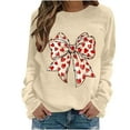 thumbnail image 5 of Avrnliq Womens Graphic Oversized Crewneck Sweatshirt - Khaki Bow Heart Print, Relaxed Casual Daily Wear,Size S, 5 of 8