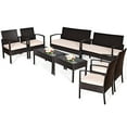 Gymax 8PCS Patio Rattan Set Cushioned Sectional Sofa Glass Table