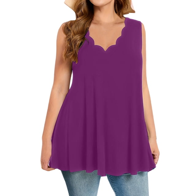 CHUMUD Plus Size Workout Tank Tops for Women Athletic Loose Fit Top Trendy Sleeveless Ruffle V-Neck Babydoll Gym