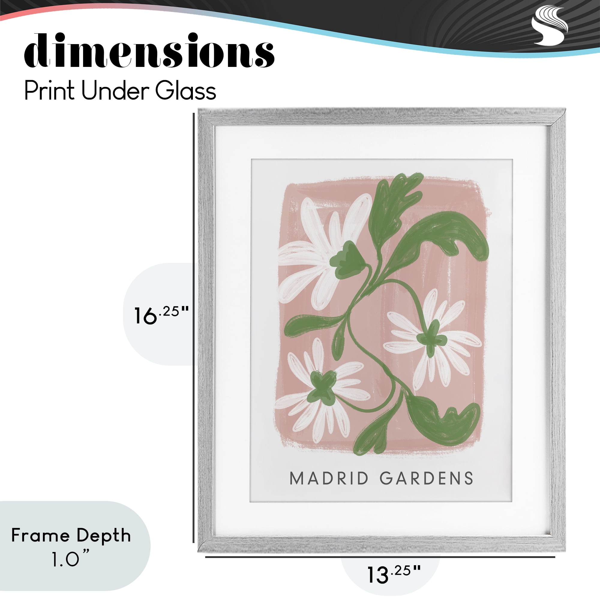 Stupell Industries Madrid Gardens Pastel Blooms Gray Framed Print Under Glass, design by Lucille Price