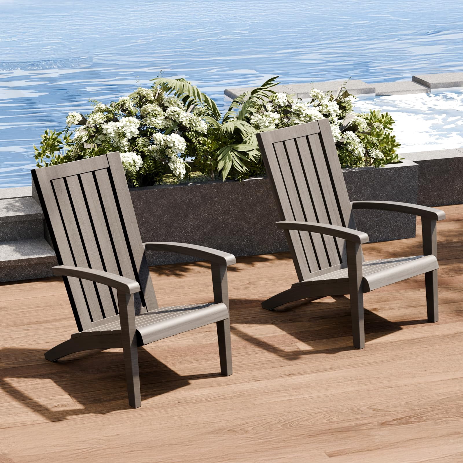 EasyUp All-Weather Resin Adirondack Chair with Wooden Texture and Cup Holder for Outdoor Deck, Backyard, Patio & Garden
