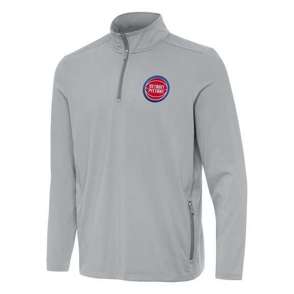 Men's Antigua Gray Detroit Pistons Perilous Quarter-Zip Sweatshirt