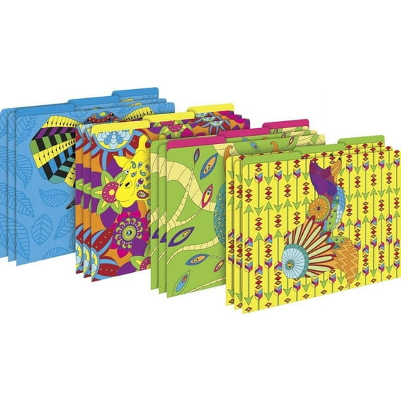 BARKER CREEK Designer File Folders Set of 12, Boho Animals, Multi-Design, Bohemian on Outside, Solid Colors on Inside, Letter Size, 1/3 Cut Tabs, 12-Pack, Home, School and Office Supplies (1342)