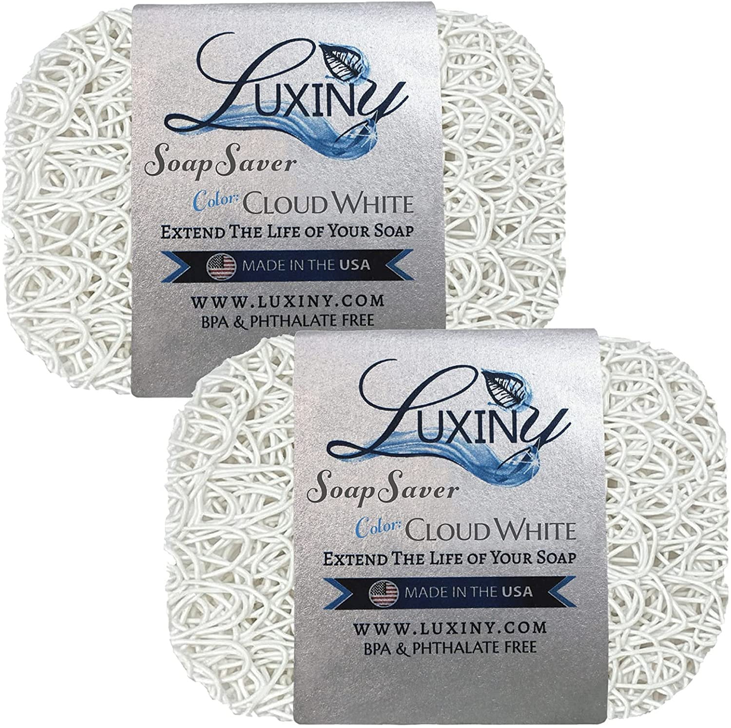 Luxiny American Made Soap Saver, for Soap Dishes & Shower Soap Holders - Helps Handmade Soap Last Longer - Made from Plant Based Environmentally Friendly Bioplastics White - 2 Pack