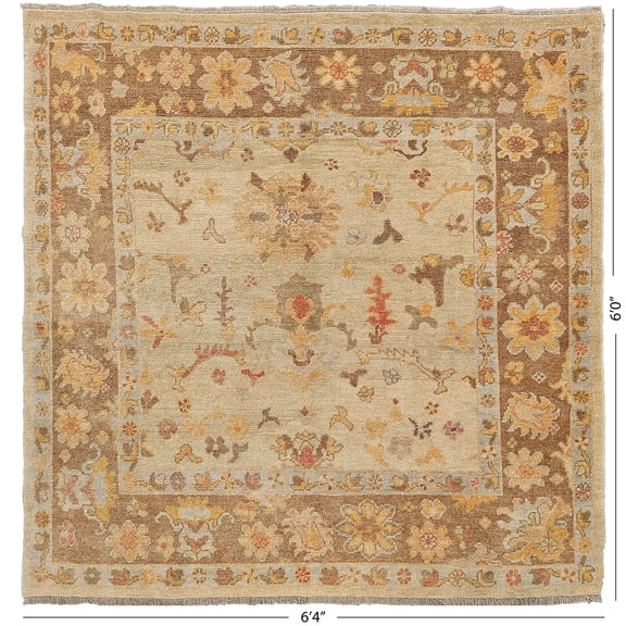 Turkish Oushak Traditional Hand Knotted Brown Floral Area Rug, 6'4"x6'0", Fringed