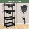 thumbnail image 6 of 4 Tier Rolling Cart, Metal Rolling Cart with Wheels with 3 Hanging Cups & 4 Hooks, Utility Cart, Multifunctional Storage Cart Organizer for Bathroom, Kitchen, Living Room, Office, Black, 6 of 14