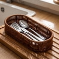 thumbnail image 4 of Hand-Woven Rectangular Rattan Look Kitchen Utensil Storage Basket, Flatware Caddy for Knives, forks and Spoons, Neat Organizer for Home Kitchen Tableware Sorting, 4 of 7