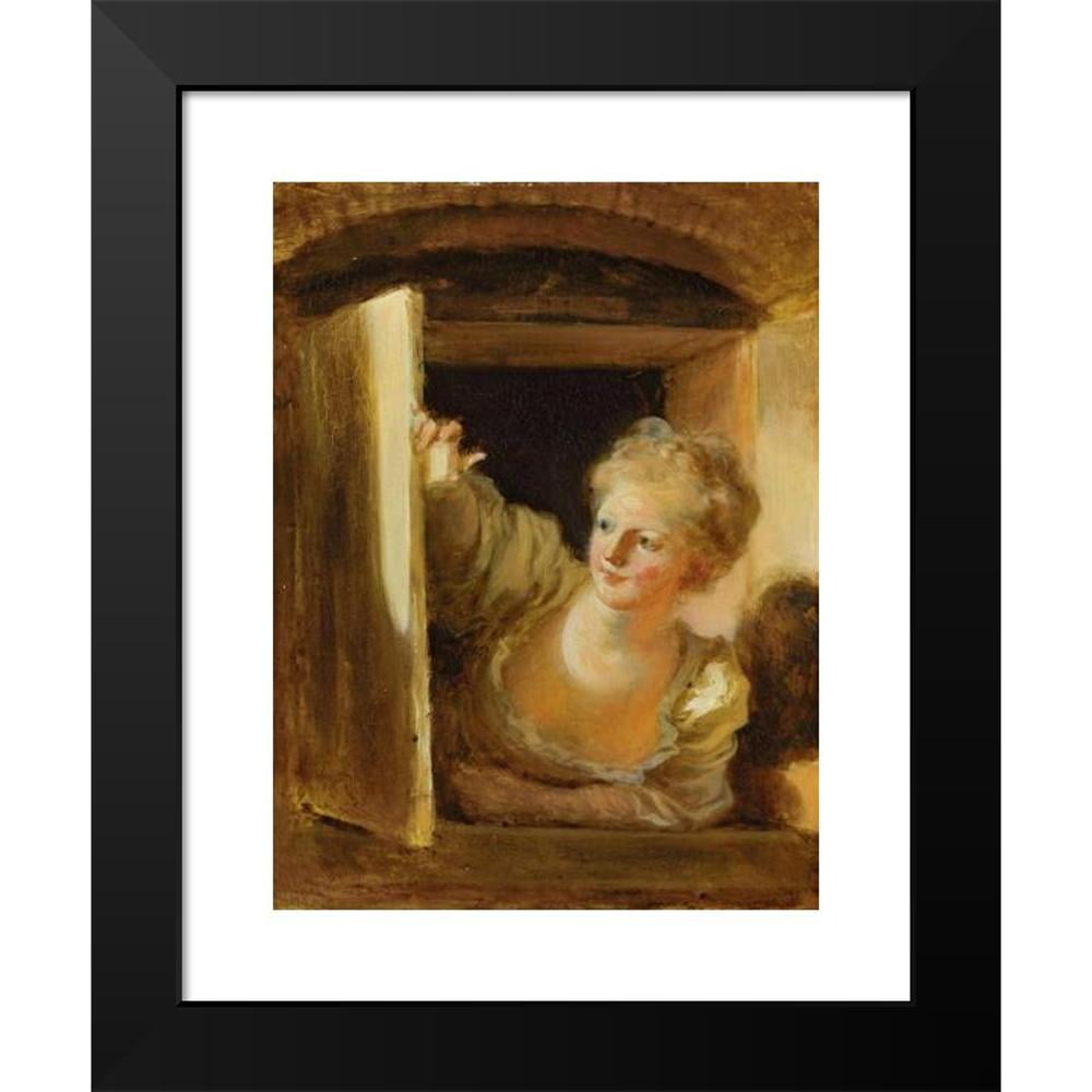 Jean-Honoré Fragonard 11x14 Black Modern Framed Museum Art Print Titled - A Young Woman Leaning Out of a Window