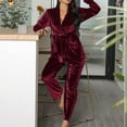 thumbnail image 3 of Azrian Womens Pajamas Clearance,Women's Autumn And Winter Loose Solid Lapel Bandage Long Sleeve V-Neck Pajama Sets L Size,Wine on Sale, 3 of 5
