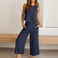 thumbnail image 2 of Cropped Linen Pants Set, Sleeveless Tank Tops and High Waisted Capris Suit, Summer Vacation Casual Outfits with Pockets Sets for Women Navy XXL, 2 of 9