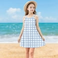 thumbnail image 2 of Milgrthf Robe Courte Sans Manches à Imprimé à Carreaux pour Fille, Bretelles Spaghetti, Coupe Trapèze, Cami Courte, Robe d'Été de Plage, Bleu, 7 Ans, 2 of 9