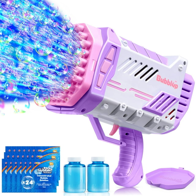 Pistola de cohetes Bubble Maker Sloosh con luces LED y solución