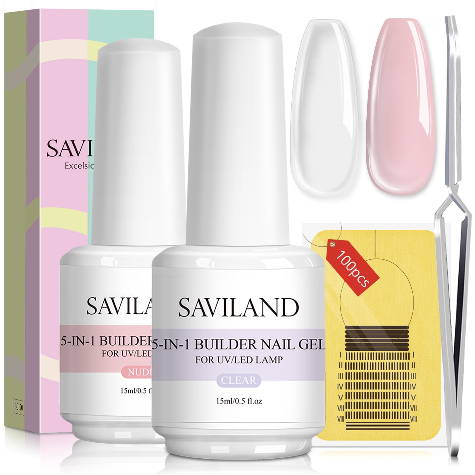 Saviland Clear Builder Nail Gel - 5-in-1 UV Harden Gel Nail Polish Kit for  Nail Extension with 100pcs Nail Forms Clearance 