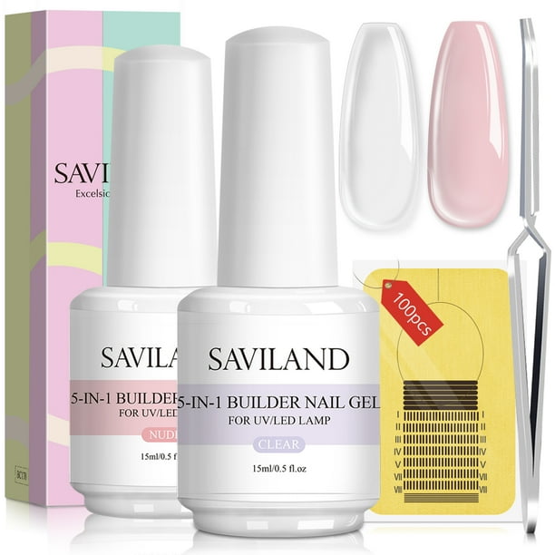 Saviland 5In1 Clear Builder Nail Gel Kit 15ML Pink Base